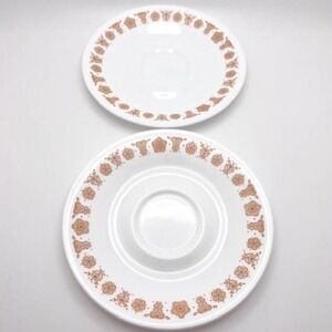 Corelle Livingware Butterfly Gold Saucers Set/2 Vintage Corning Vitrelle Glass